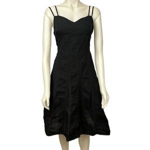 Floral Embroidery Dress Black Spaghetti Strap Flare Dress Vintage Y2K 90s Large